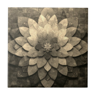 Antique Golden Mandala Art Textured Flower Tile