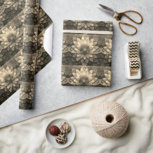 Antique Golden Mandala Art Textured Flower Wrapping Paper