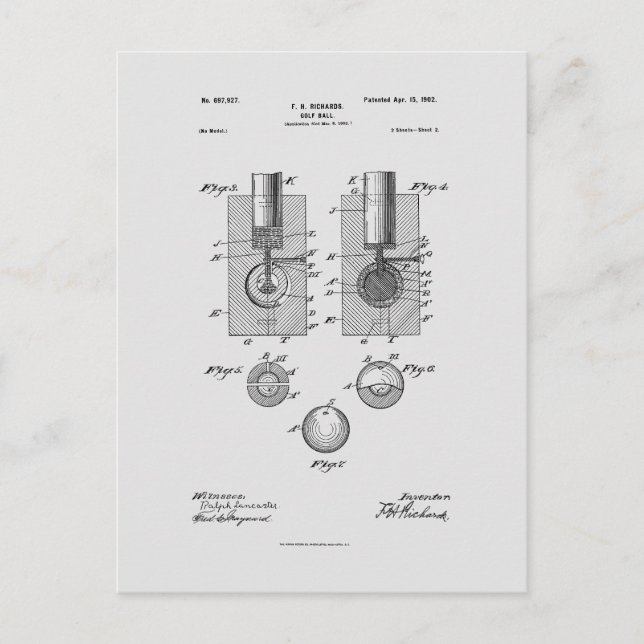 Antique Golf Ball 1902, Patent Drawing Postcard (Front)