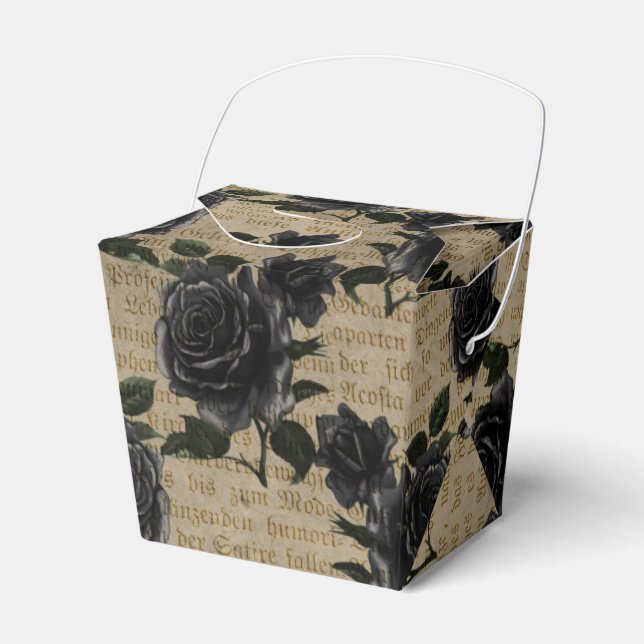 Antique Gothic Black Roses and Calligraphy Favor Box (Front Side)