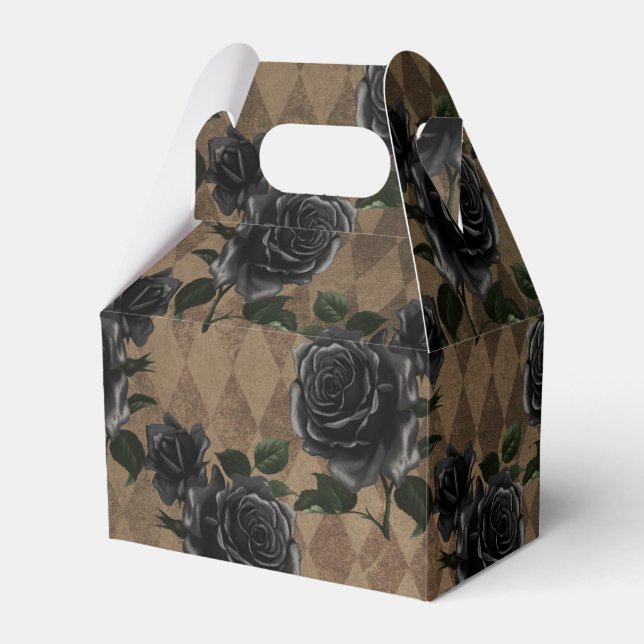 Antique Gothic Black Roses Favor Box (Front Side)