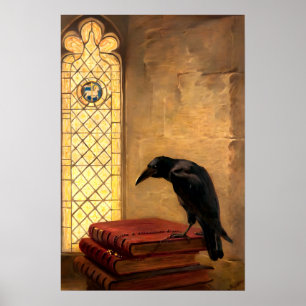 Antique Gothic Raven On Ancient Medieval Books Poster