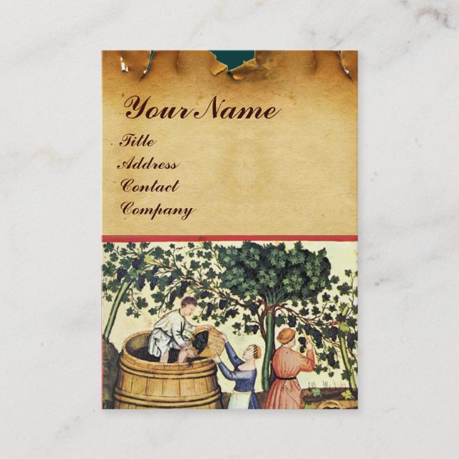 ANTIQUE GRAPE VINEYARD HARVEST WAX SEAL MONOGRAM BUSINESS CARD (Front)