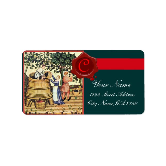 ANTIQUE GRAPE VINEYARD HARVEST WAX SEAL MONOGRAM LABEL (Front)