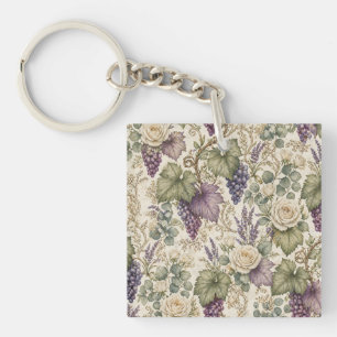 Antique Grapes, Lavender & White Roses Keychain