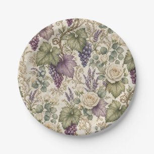 Antique Grapes, Lavender & White Roses Paper Plate