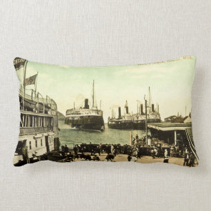 Antique Great Lakes Harbour Scene Detroit Michigan Lumbar Pillow