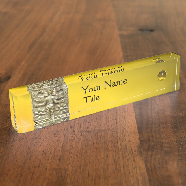 ANTIQUE GREEK HONEY BEE GODDESS Black,Yellow Gem Nameplate (Side)