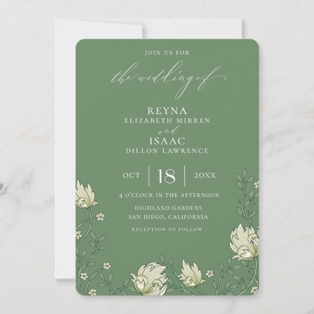 Antique Green English Ivy Wedding Invitation (Front)