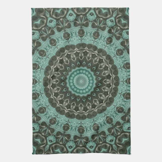 Antique Green Mandala Pattern Design Kitchen Towel (Vertical)