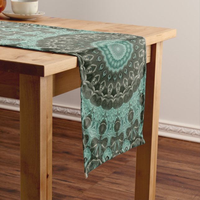 Antique Green Mandala Pattern Design Long Table Runner (In Situ)