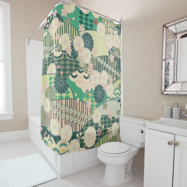 Antique Green Pink Japanese Kimono Floral Flower (In Situ)