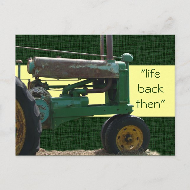 Antique Green Tractor postcard- customize Postcard (Front)