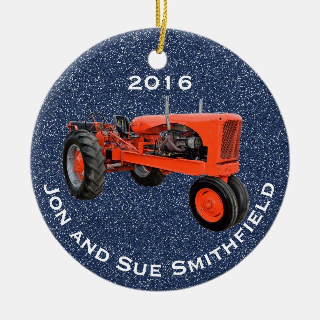 Antique Green Tractor "(Your Name)" & "20XX" Ceramic Ornament (Front)