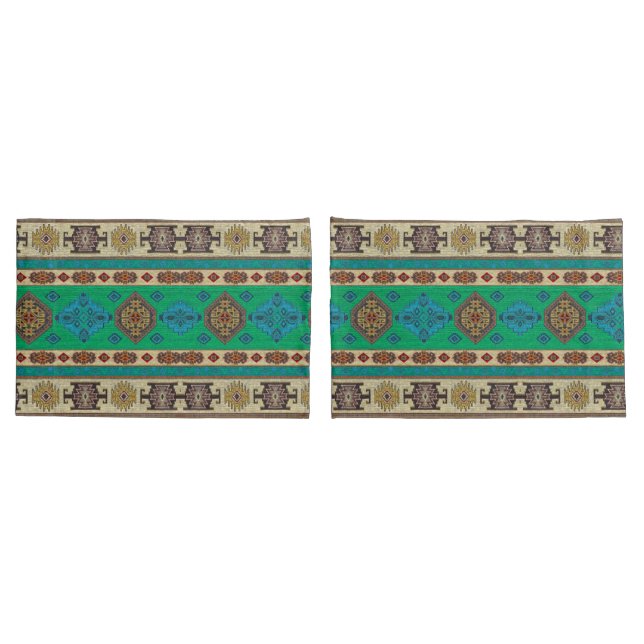 Antique Green Turkish Kilim Carpet Rug Pillowcase (Back-Set)
