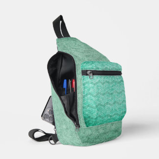 ANTIQUE GREEN ZIG ZAG TEXTURE LOOK SLING BAG