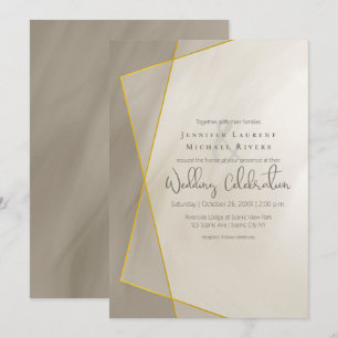 antique grey gold frame wedding invitation