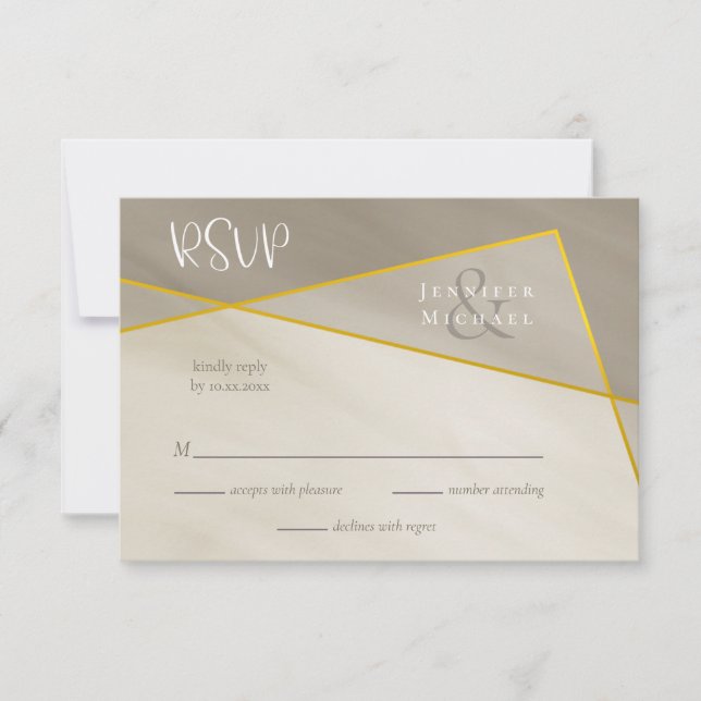 antique grey gold frame wedding rsvp (Front)