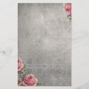 Antique Grey with Pink Roses Stationery