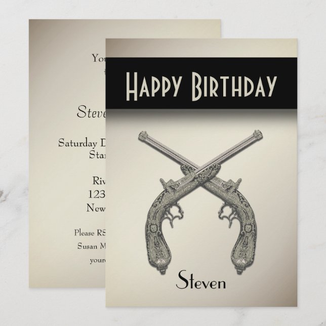 Antique Guns Birthday Party Invitation (Front/Back)