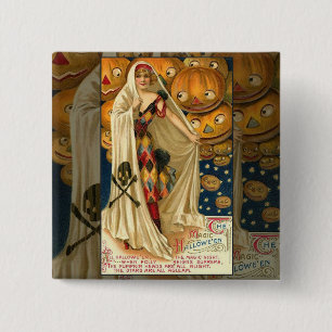 Antique Halloween Jack O Lantern 2 Inch Square Button