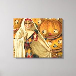Antique Halloween Jack O Lantern Costume Woman Canvas Print