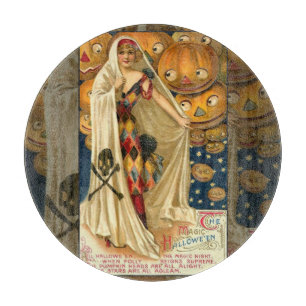 Antique Halloween Jack O Lantern Costume Woman Cutting Board