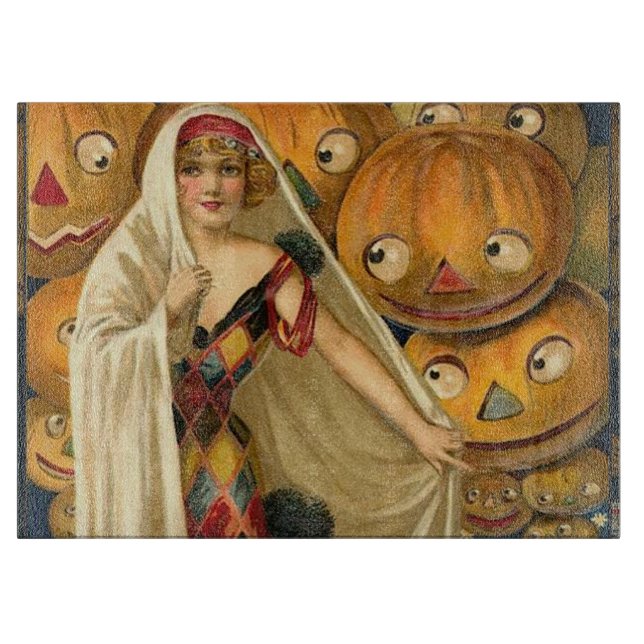 Antique Halloween Jack O Lantern Costume Woman Cutting Board (Front)