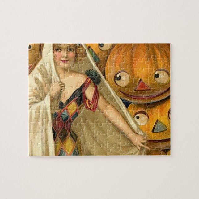 Antique Halloween Jack O Lantern Costume Woman Jigsaw Puzzle (Horizontal)