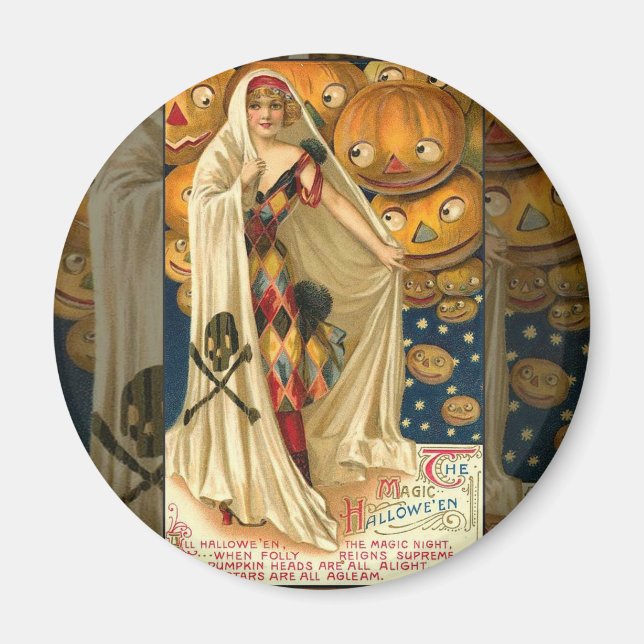 Antique Halloween Jack O Lantern Costume Woman Magnet (Front)