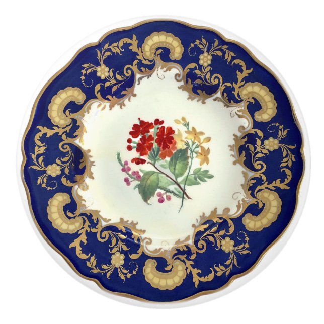 Antique Hand Painted China Look Cobalt Blue Floral Ceramic Knob (Front)