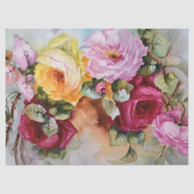 Antique Hand Painted Limoges Roses Gift Tissue Paper (Front)