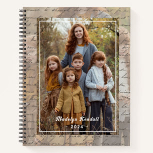 Antique Handwritten Script Personalized Photo Notebook