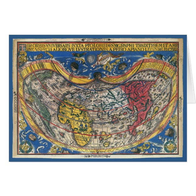 Antique Heart Shaped World Map by Peter Apian 1520 (Front Horizontal)