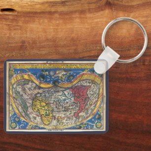 Antique Heart Shaped World Map by Peter Apian 1520 Keychain