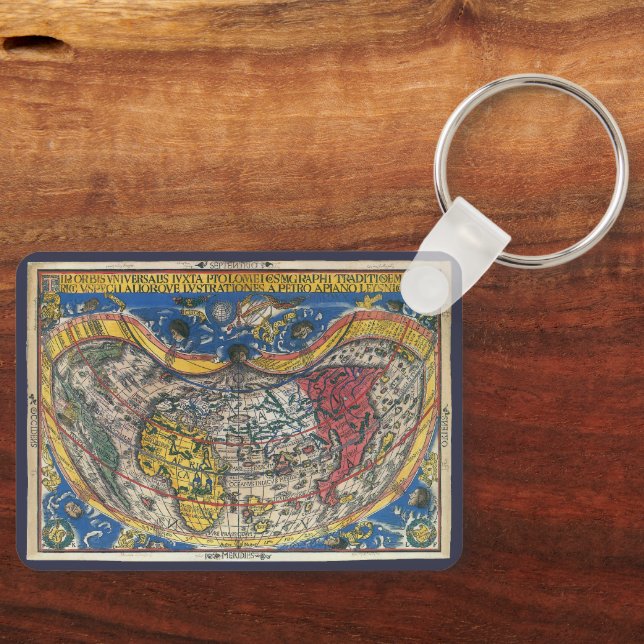 Antique Heart Shaped World Map by Peter Apian 1520 Keychain (Front)
