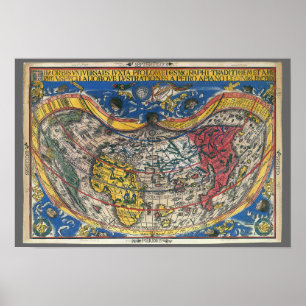 Antique Heart Shaped World Map by Peter Apian 1520 Poster