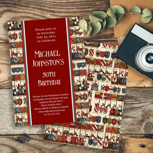 Antique Heraldry History Lover's Birthday Party Invitation (Creator Uploaded)