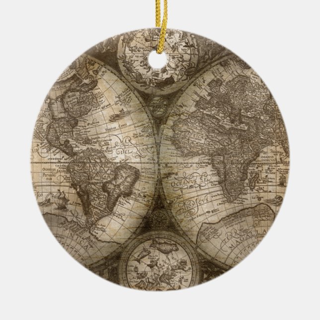 Antique Historical Old World Atlas Map Continents Ceramic Ornament (Front)