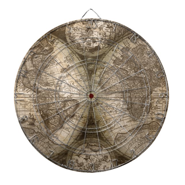 Antique Historical Old World Atlas Map Continents Dartboard (Front)