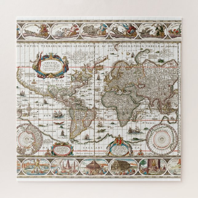 Antique Historical Old World Atlas Map Continents Jigsaw Puzzle (Horizontal)