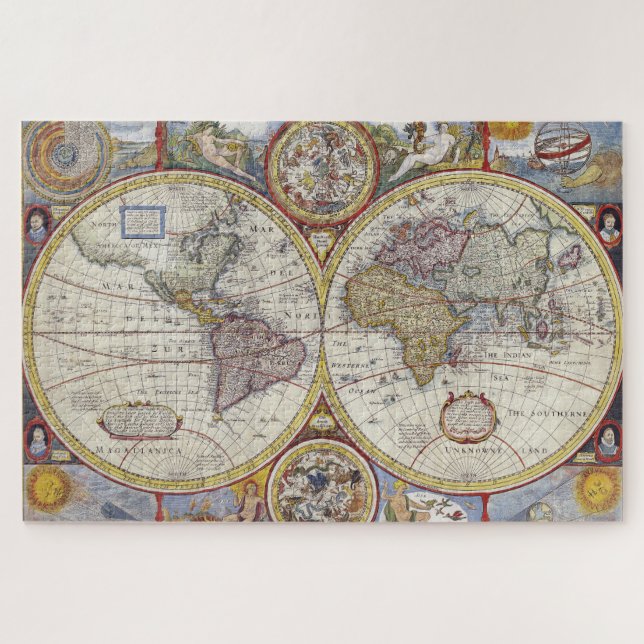 Antique Historical Old World Atlas Map Continents Jigsaw Puzzle (Horizontal)