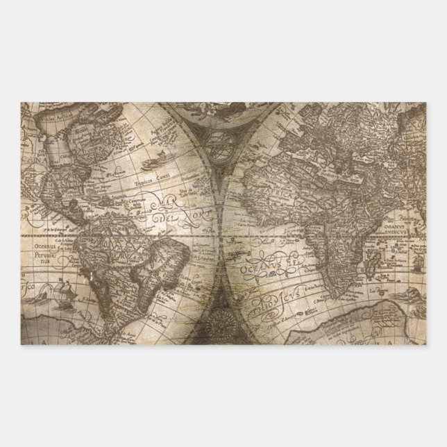 Antique Historical Old World Atlas Map Continents Sticker (Front)