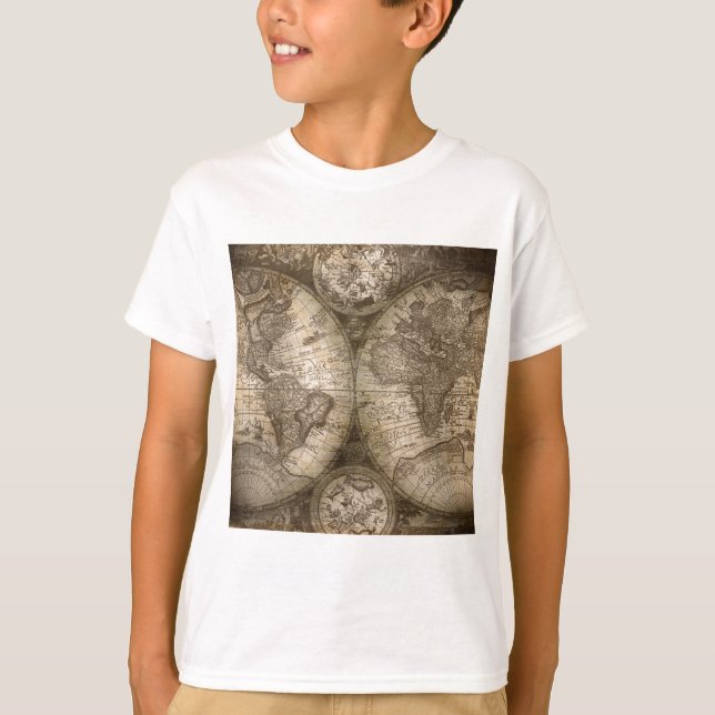 Antique Historical Old World Atlas Map Continents T-Shirt (Front)
