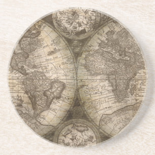 Antique Historical Old World Atlas Map Lithograph Coaster