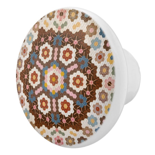 Antique Honeycomb Quilt Pattern - Folk Art Crafty  Ceramic Knob (Right)