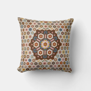 Antique Honeycomb Quilt Pattern - Folk Art Crafty Throw Pillow