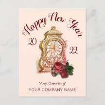 Antique Horloge Affaires Bonne année Carte postale