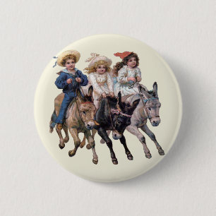 Antique horse pony children art 2 inch round button
