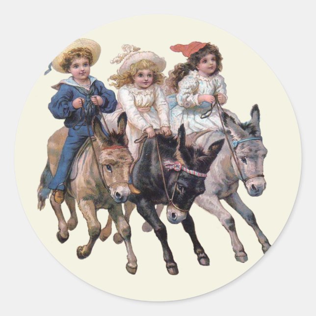 Antique horse pony children art classic round sticker (Front)